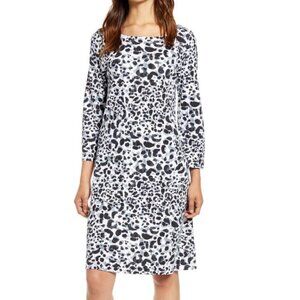 Tommy Bahama Dress Medium White Scoop Neck Leopard Stretch Shift